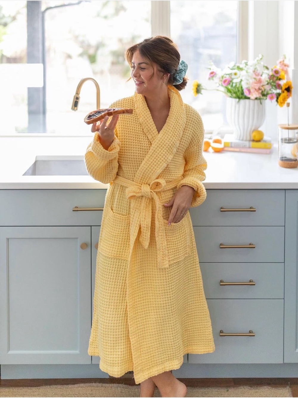 One Wednesday Waffle Knit Robe Golden Haze Yellow Jilly Box